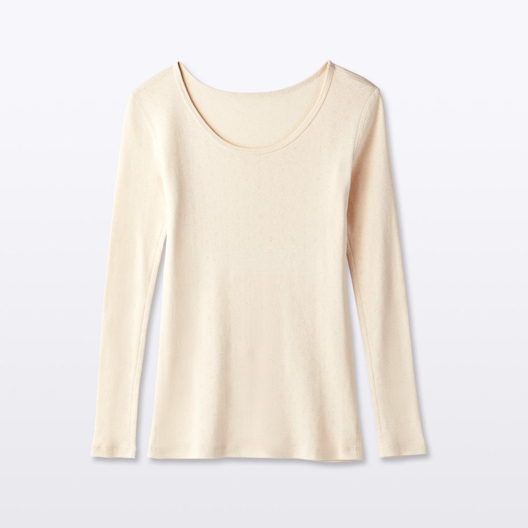 仕女缇花长袖内衣(S~XL) - 女装上衣 - 棉 白色
