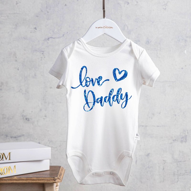 LoveDaddy爱把拔  宝蓝烫金包屁衣  男宝专属 新生儿周岁礼 - 包屁衣/连体衣 - 棉．麻 白色