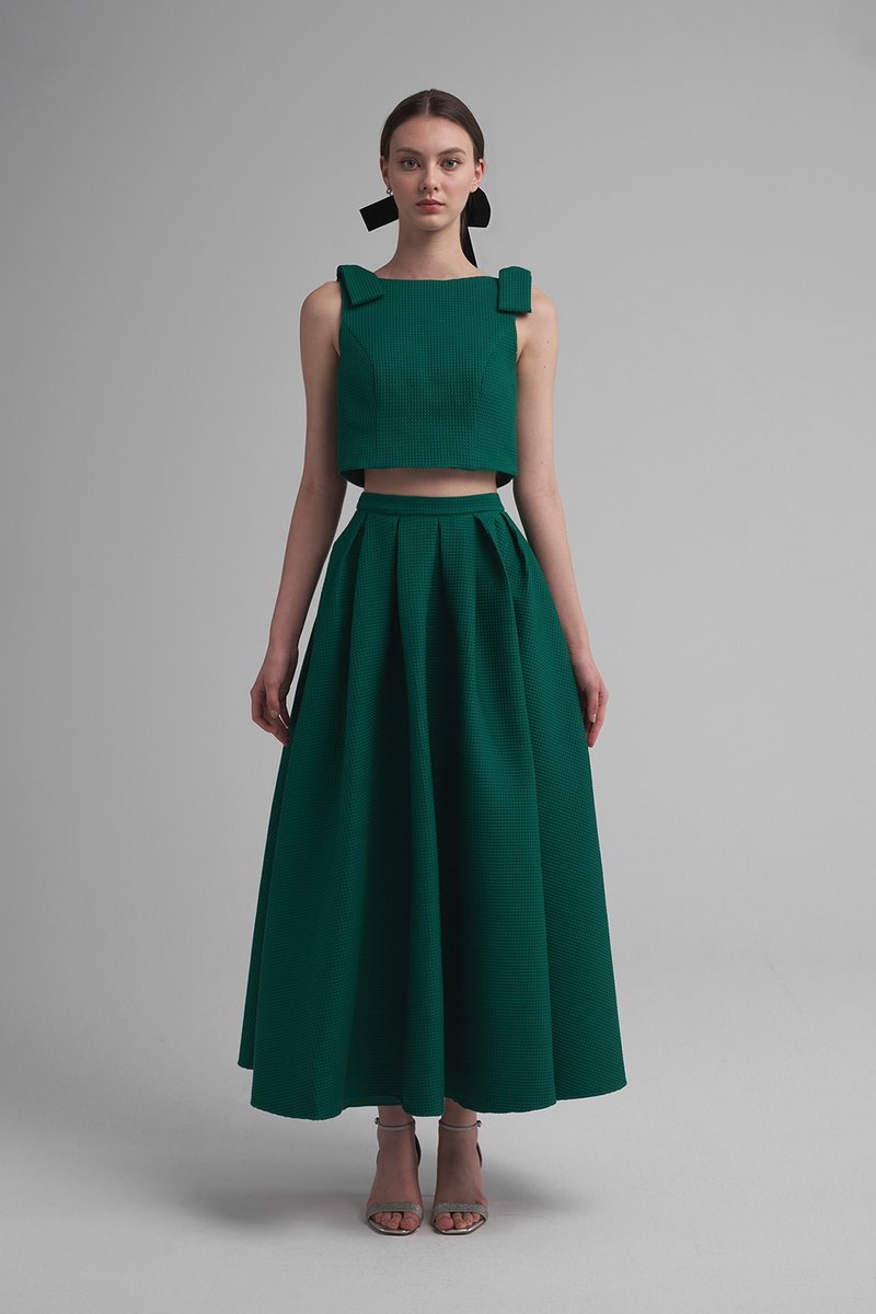 Jade法式休闲立体织纹两件式洋装 (绿) - 洋装/连衣裙 - 其他人造纤维 