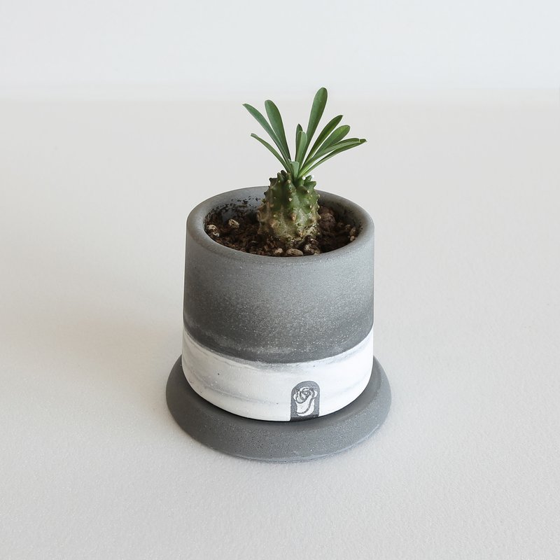 小口井双色水泥手作盆栽+圆底座(原色/深色)不含植物 适用多肉 - 植栽/盆栽 - 水泥 灰色