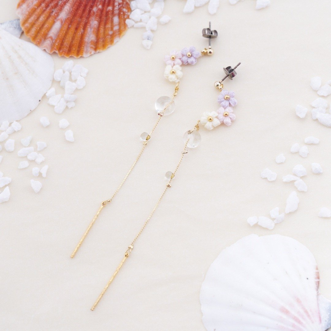 Embroidery thread crochet earrings - 耳环/耳夹 - 绣线 粉红色