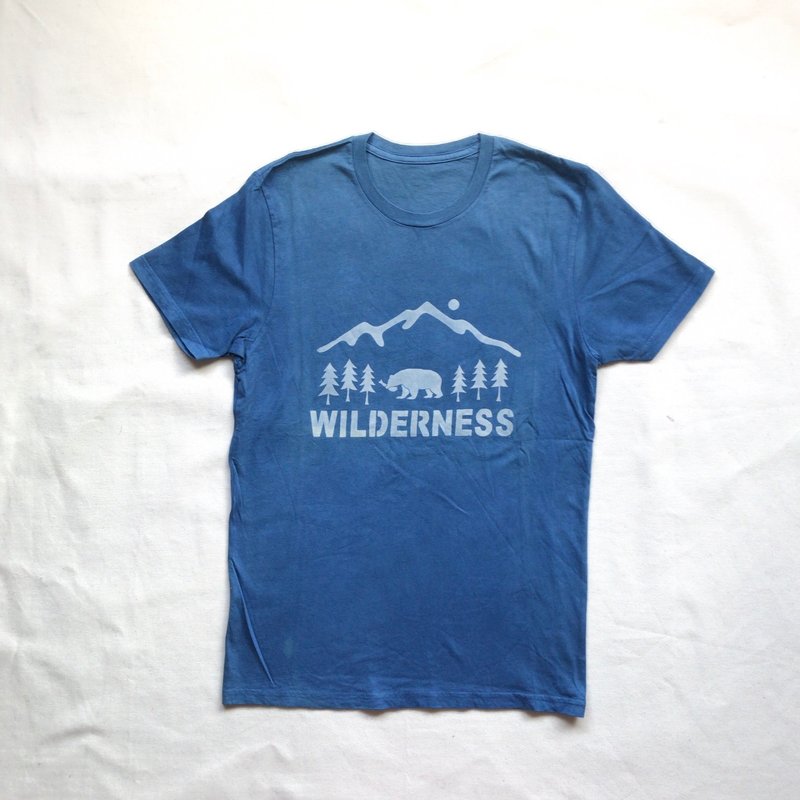 Hand-dyed indigo dyed organic cotton made in Japan WILDERNESS TEE Indigo dyed organic cotton - 女装 T 恤 - 棉．麻 蓝色