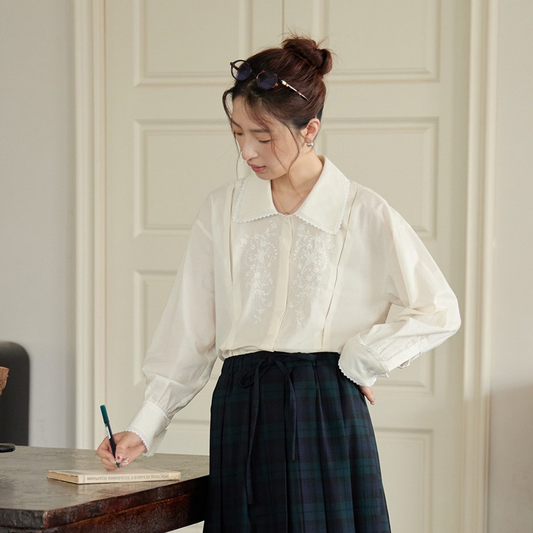 蕾丝大翻领衬衫|衬衫|秋款|Sora-1629 - 女装衬衫 - 棉 