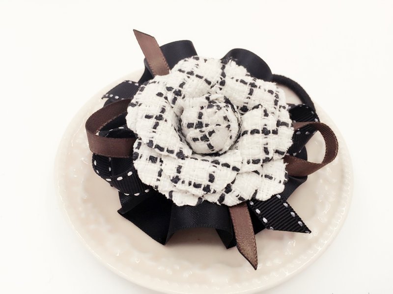 黑白格纹山茶花。发束款 - 发饰 - 其他材质 白色