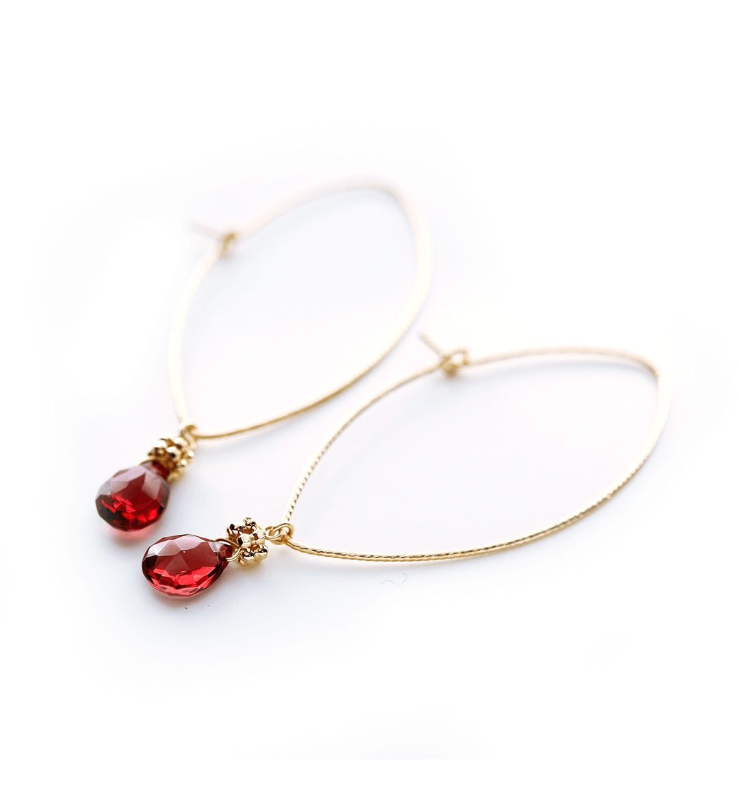 High Quality Almandine Garnet (Flat Drop) K10 Marquise Earrings ~RADIANT MOMENTS~ - 耳环/耳夹 - 宝石 红色