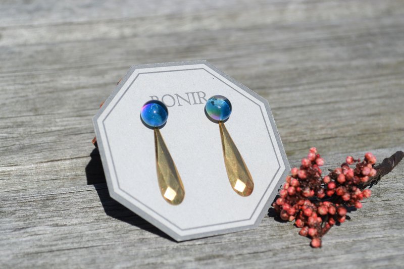 Nv+m - 耳环/耳夹 - 玻璃 蓝色