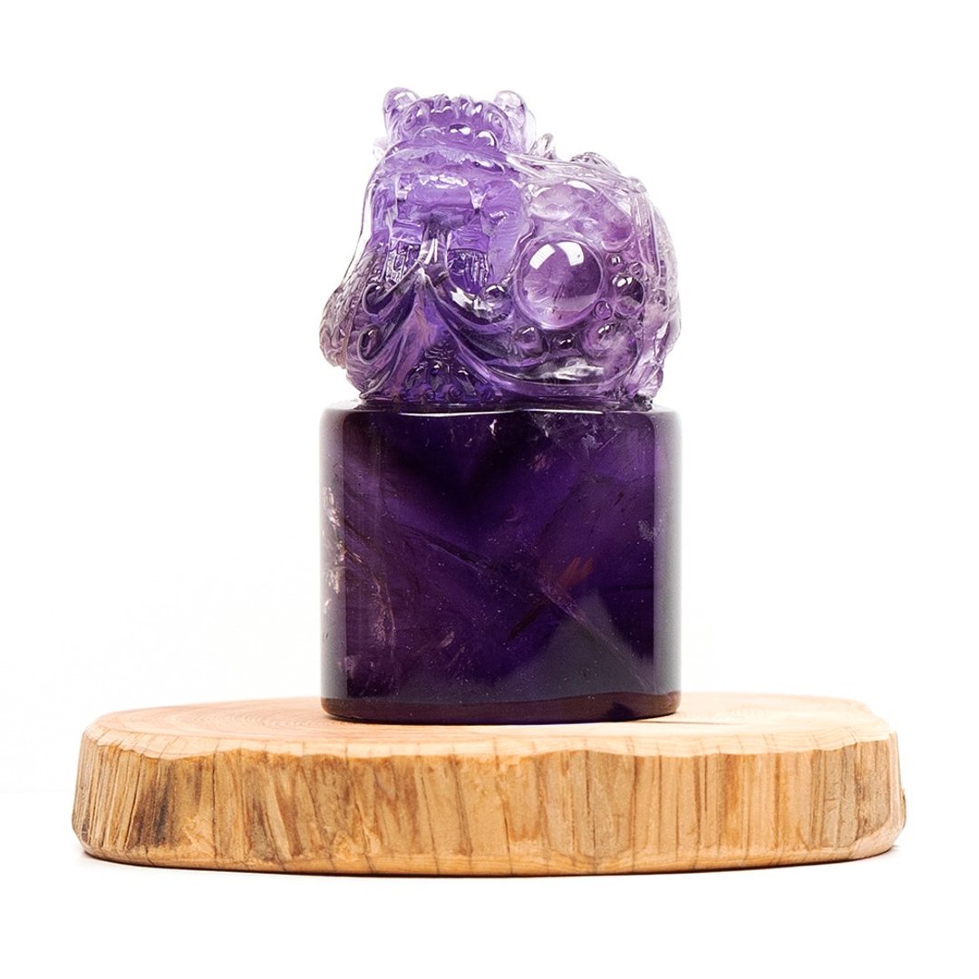 【正佳珠宝】紫水晶 顶级手工龙雕刻 179g 紫水晶雕刻摆件 - 其他 - 半宝石 多色