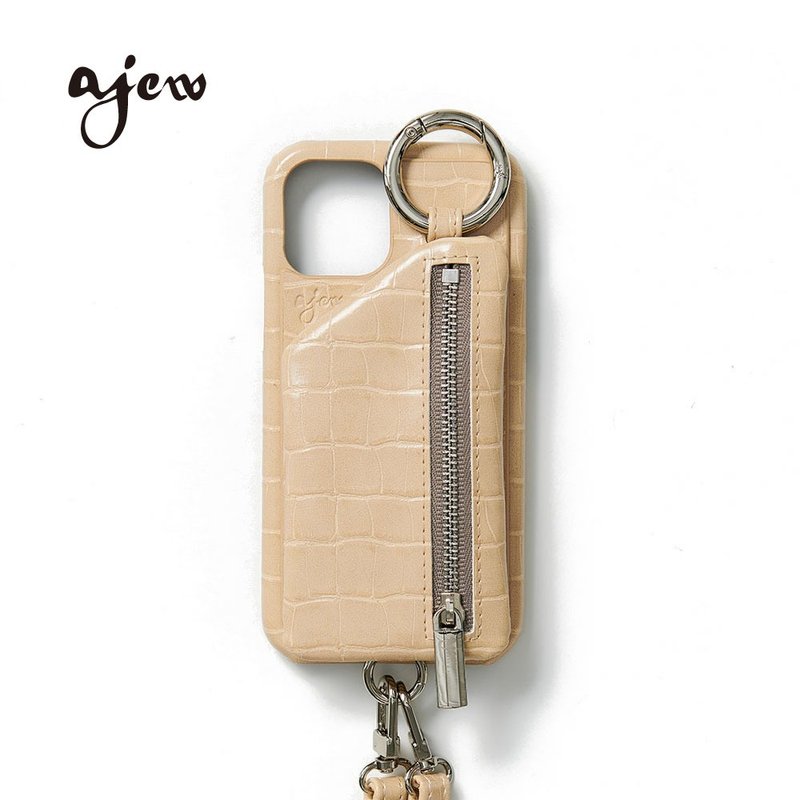 ajew croco 鳄鱼压纹拉链口袋手机壳 / beige(含背带) - 手机壳/手机套 - 人造皮革 