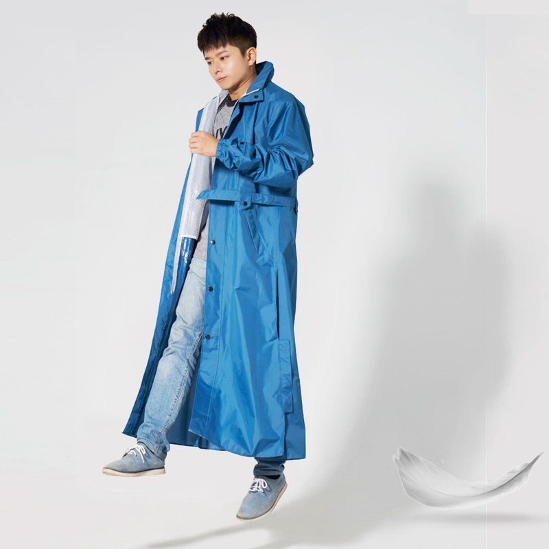 双龙牌军风长版风雨衣时尚防水外套 杜邦防雨风衣-亚麻蓝 - 雨伞/雨衣 - 防水材质 蓝色