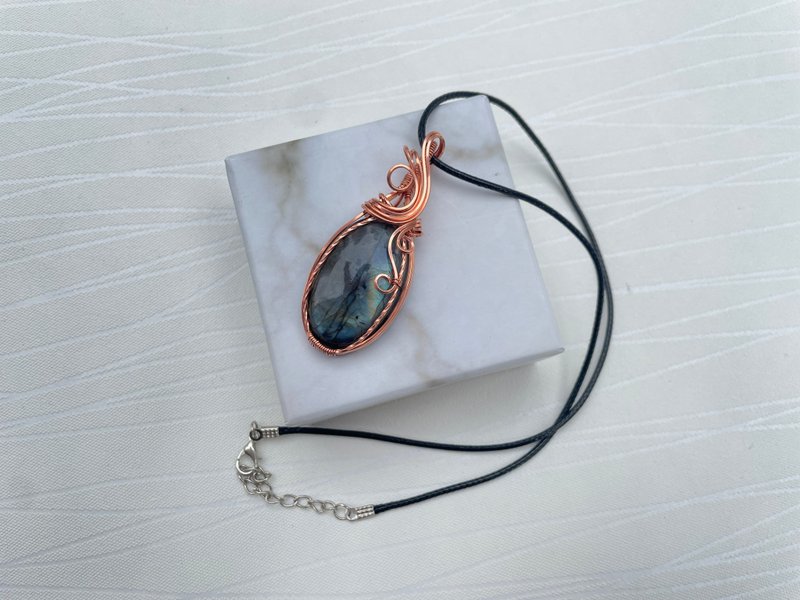 221041 wire wrapping 拉长石 铜线 绕线 吊堕 - 项链 - 铜/黄铜 蓝色