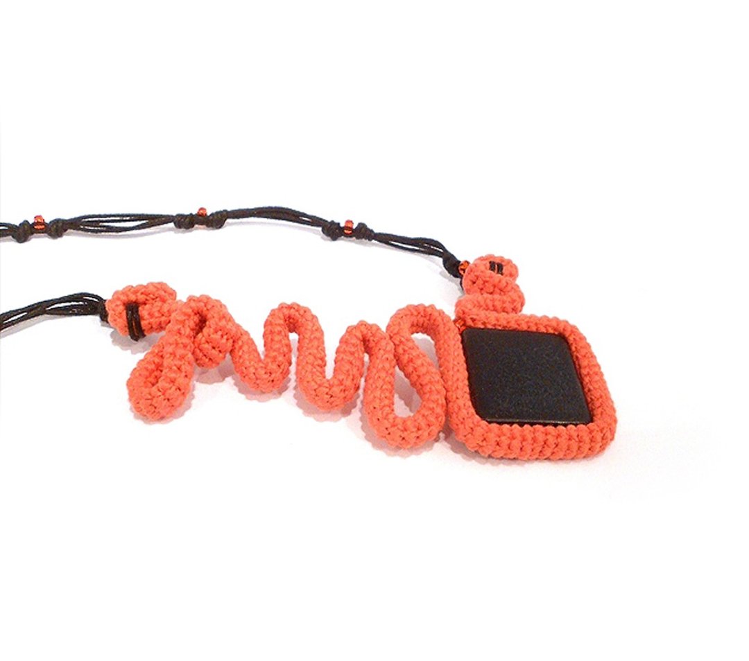 Coral and Black Modern Crochet Tube Statement Necklace Free Form - 项链 - 棉 红色