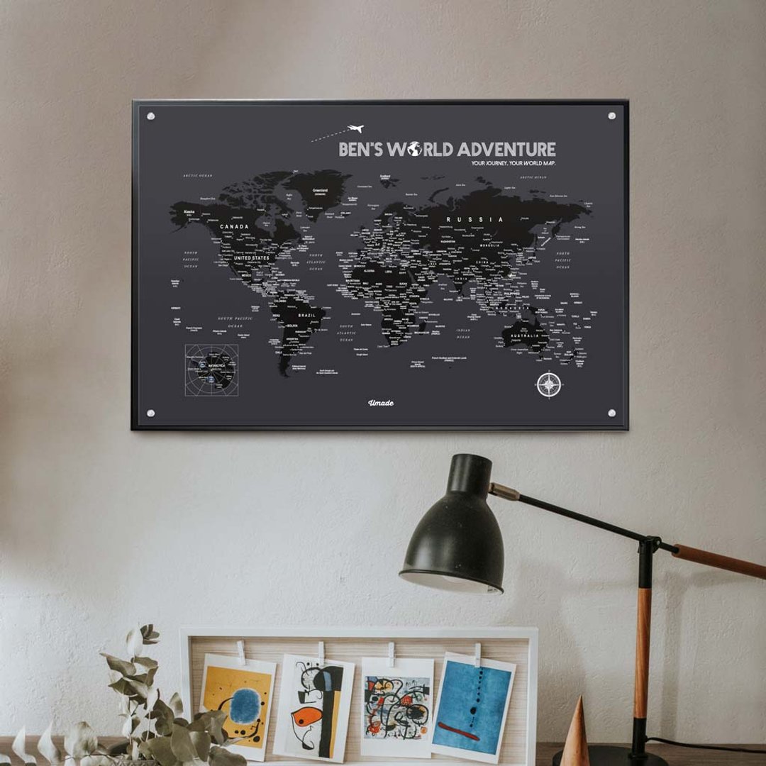 世界地图 - 订制磁吸系列海报 - 夜幕黑 (生日定制化礼物)-单独海报 - 海报/装饰画/版画 - 纸 黑色