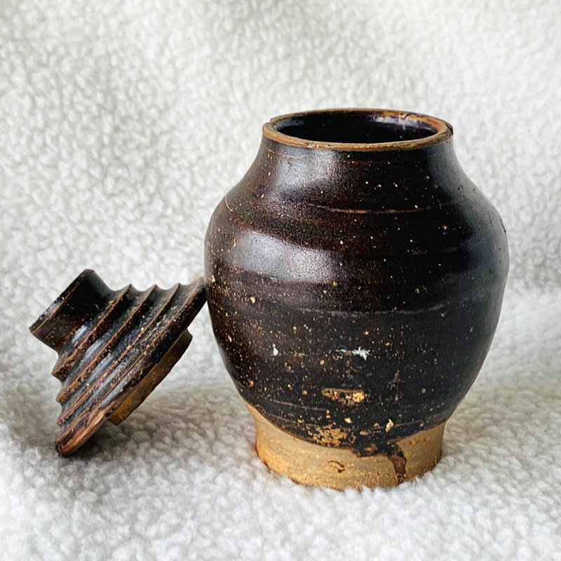 中国 宋黑褐釉带盖茶罐│自然古朴 吉州窑 古件收藏 - 茶具/茶杯 - 陶 咖啡色