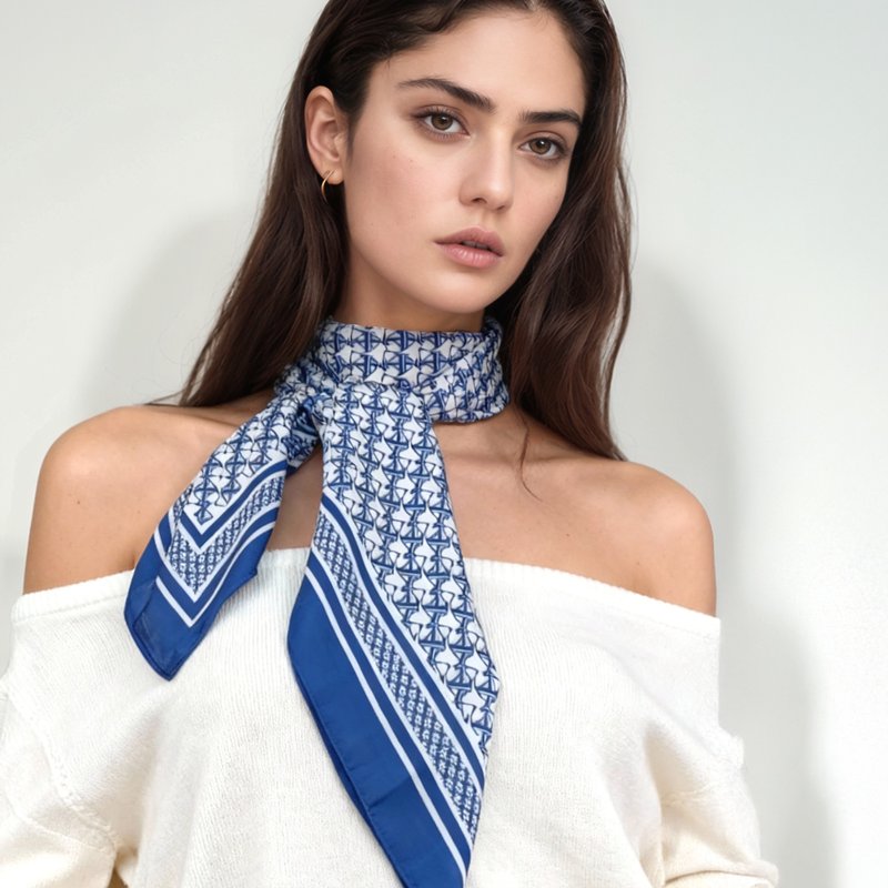 JDF Monogram 维多利亚 大方巾丝巾90厘米 Jardin Des Fontaines - 丝巾 - 聚酯纤维 蓝色