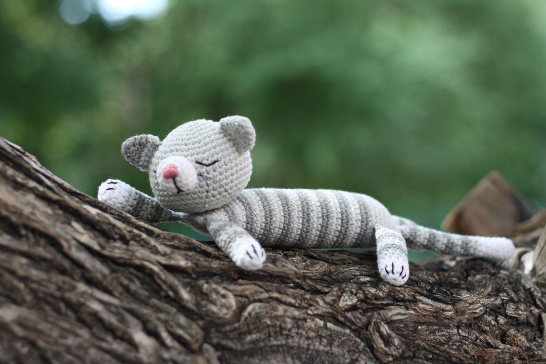 Cat tabby crochet, cat stripe, Crochet cat Stuffed, toy knitted cat - 玩具/玩偶 - 棉 