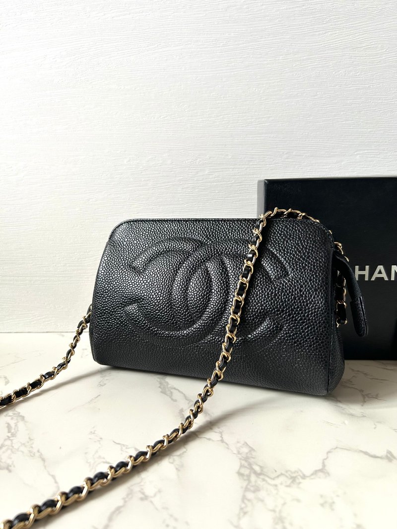 中古二手Chanel黑色鱼子酱皮革侧背包 斜背包 皮革包 单肩包 古董 - 侧背包/斜挎包 - 真皮 黑色
