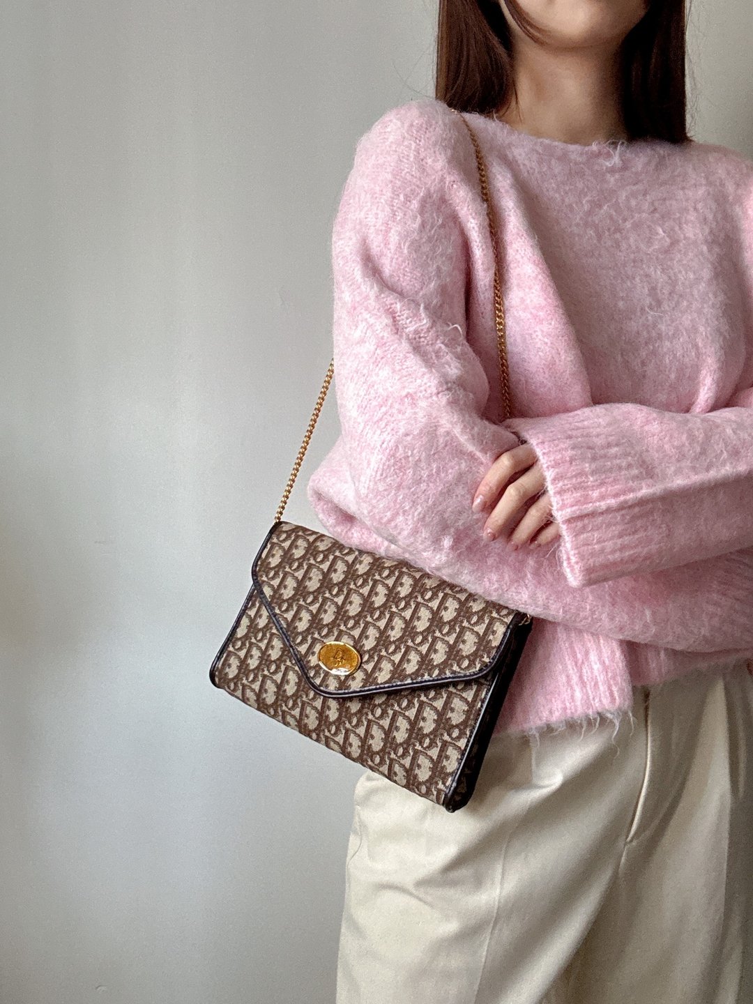中古正品 Christian Dior 老花 oblique 腋下包 单肩包 晚宴包 - 侧背包/斜挎包 - 真皮 咖啡色