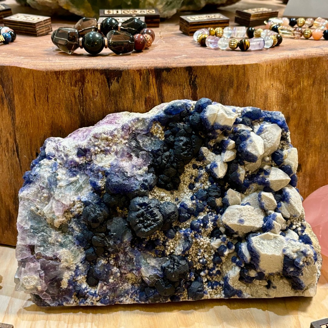 萤石 原石 矿物 家居 摆设 办公室 专注 直觉 眉心轮 脉轮净化 - 摆饰 - 水晶 蓝色