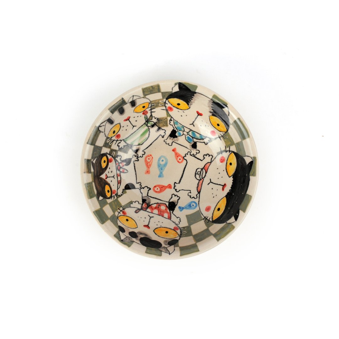 Nice Little Clay 手工碗 可爱猫 0201-61 - 碗 - 陶 白色