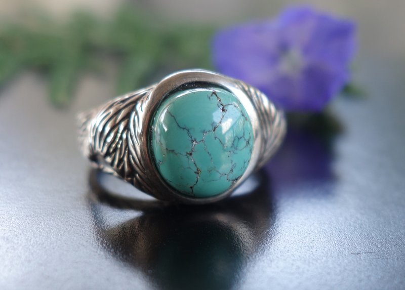 Ring 天然老绿松石 戒指 4.6克 绿松石 老珠子 古董 山奇艺术 - 戒指 - 玉石 绿色