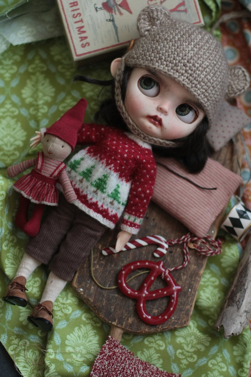 Christmas sweater for Blythe - 玩偶/公仔 - 羊毛 红色