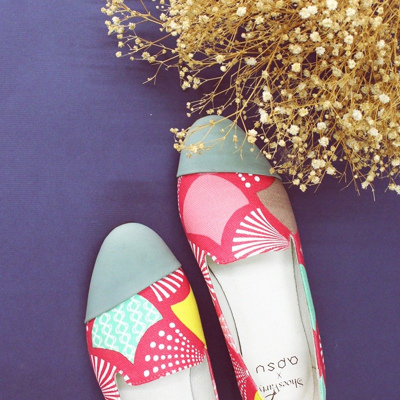 23.5&24.5号马上出货_红珊瑚斜拼接欧贝拉/日本布料/M2-16004F - 女款休闲鞋 - 棉．麻 红色