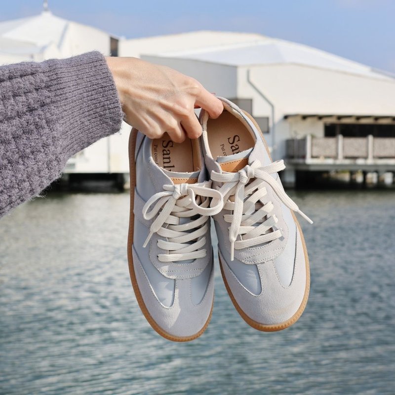 艾蜜莉真皮德训鞋 天空蓝 - 女款休闲鞋 - 真皮 蓝色