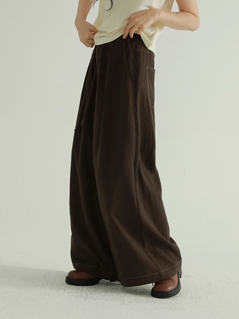 復古棕色 休閒簡約垂感褲 復古文藝百搭寬松直筒休閒長褲 - 女装长裤 - 棉．麻 咖啡色