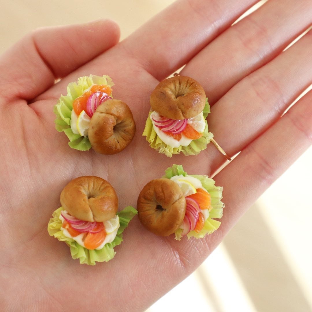 miniature food bagel sandwich - 玩偶/公仔 - 粘土 黄色