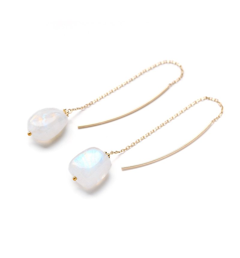 K10 Moonstone (Tumble) American Earrings ~CRASPEDIA GLOBOSA~ - 耳环/耳夹 - 宝石 白色