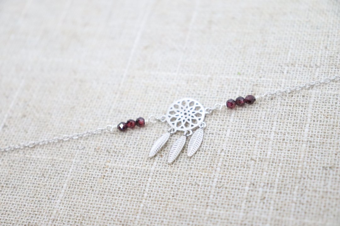 Birthstones &amp; Dream Catcher 925 Sterling Silver  Bracelet - 手链/手环 - 纯银 