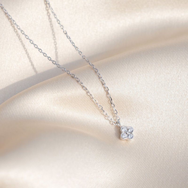 小四叶草纯银项链 轻珠宝项链 幸运 祝福项链 圣诞礼物 - 项链 - 纯银 