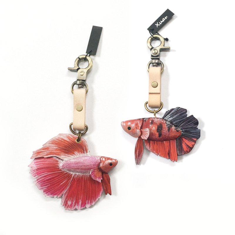 来图订制花色-原创动物系列 斗鱼(半月PK短鳍斗) 吊饰挂扣皮件皮 - 吊饰 - 真皮 多色