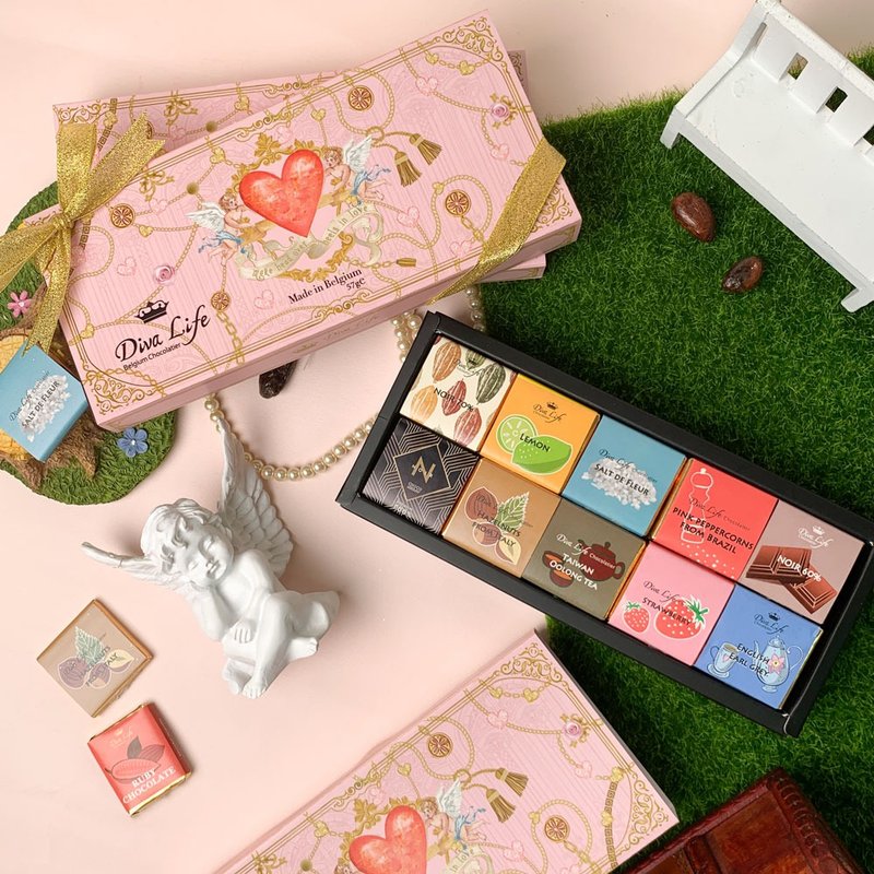 【Diva Life】比利时黑巧克力片10入礼盒(2024金誓执爱) - 巧克力 - 木头 咖啡色
