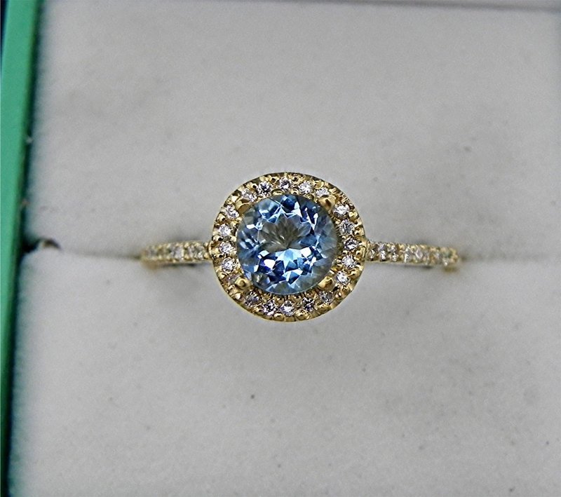 L P 预订 第二期付款 天然纯净 Santa Maria 蓝色海蓝宝石 AAAA 等级 无烧 无染色 - 戒指 - 宝石 蓝色