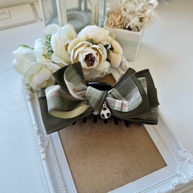 大抓夹-蝴蝶结鲨鱼夹发夹发饰头饰-橄榄绿 - 发饰 - 其他材质 绿色