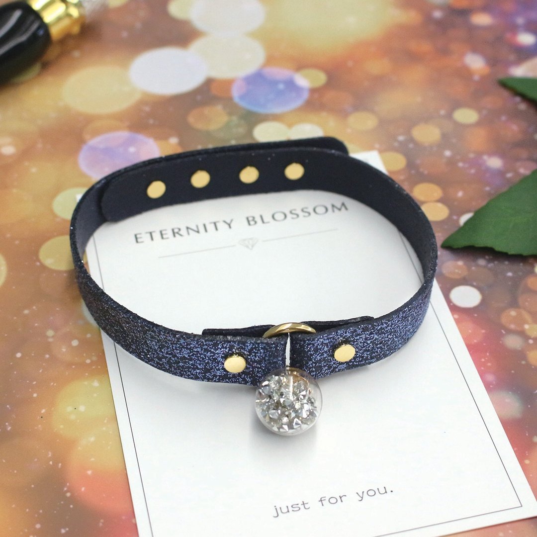 Starry Sky 许愿球午夜蓝 Choker –粗款 - 项链 - 真皮 蓝色