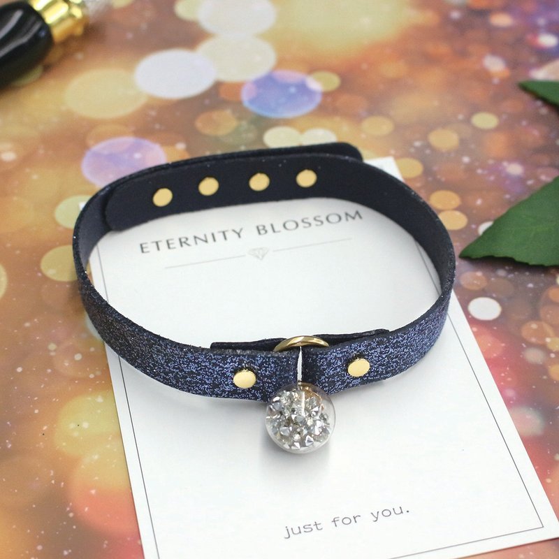 Starry Sky 许愿球午夜蓝 Choker –粗款 - 项链 - 真皮 蓝色