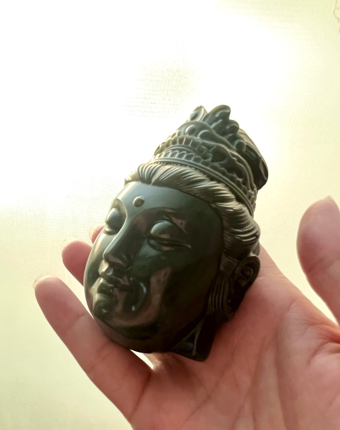 善-和阗玉且末蓝糖慈祥观音佛头摆件/祥和/平安/礼物/送无痕黏土 - 摆饰 - 玉石 咖啡色