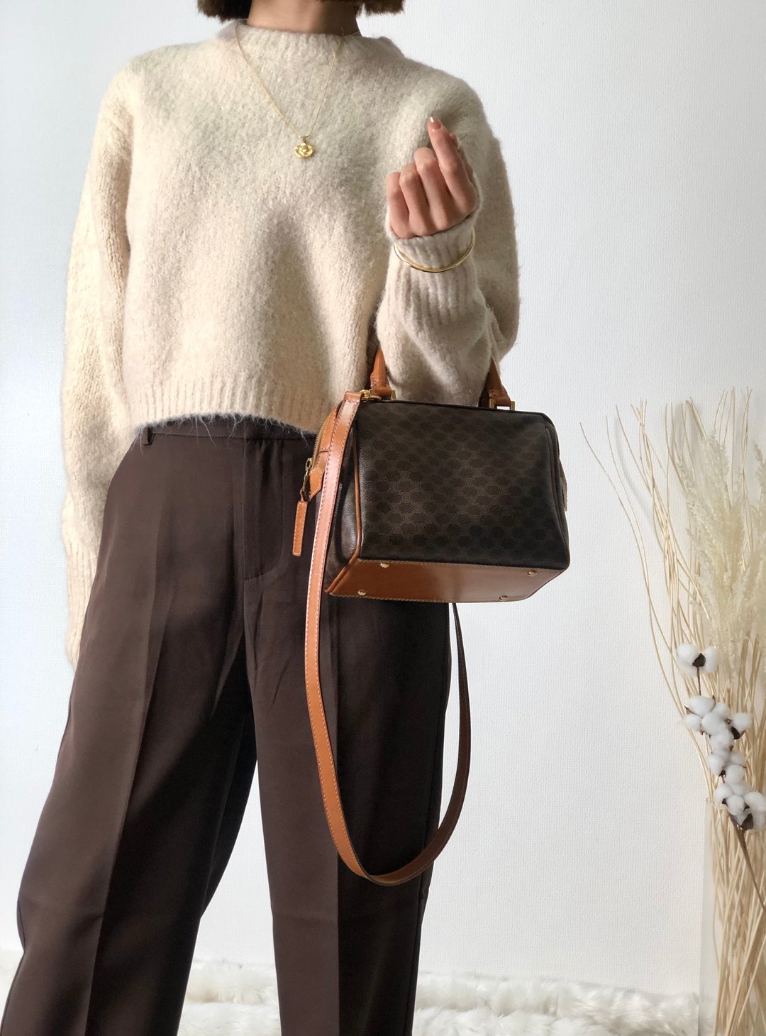 【日本直送，名牌包装】CELINE Macadam Leather Mini Boston Micro 2way 肩背包棕abjhud - 侧背包/斜挎包 - 真皮 咖啡色