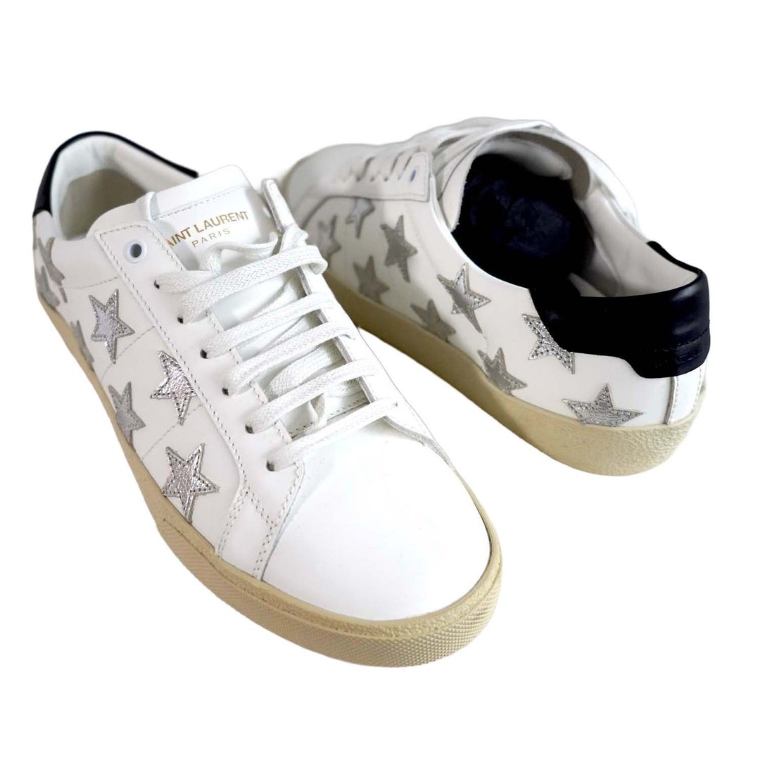 SAINT LAURENT Baskets en Cuir Blanc avec Motif Étoile (Tail - 男款休闲鞋 - 真皮 白色