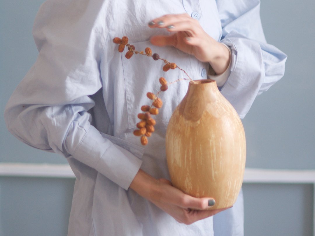 Wooden vase for dried flowers, Wood Vase, Handmade Wood Vase, Decorative Vase - 摆饰 - 木头 咖啡色
