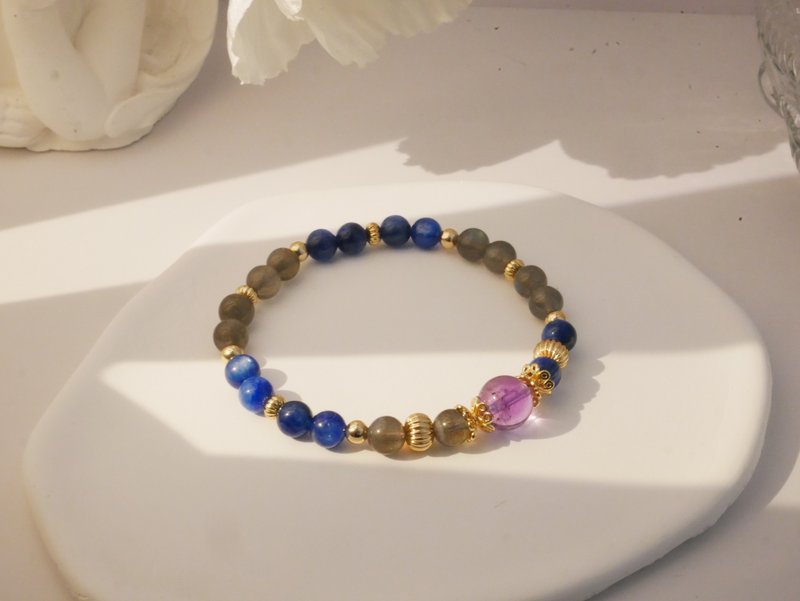 【月静心蓝】蓝晶石、灰月光、紫水晶 独家设计手链 - 手链/手环 - 宝石 蓝色