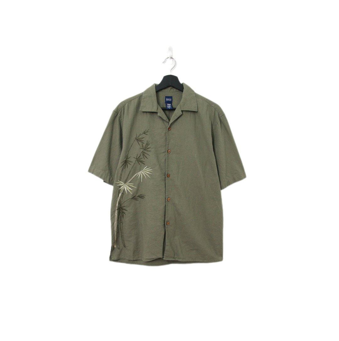 Back to Green-夏威夷衬衫 军绿刺绣 竹林 ht-11/vintage shirts - 男装衬衫 - 棉．麻 