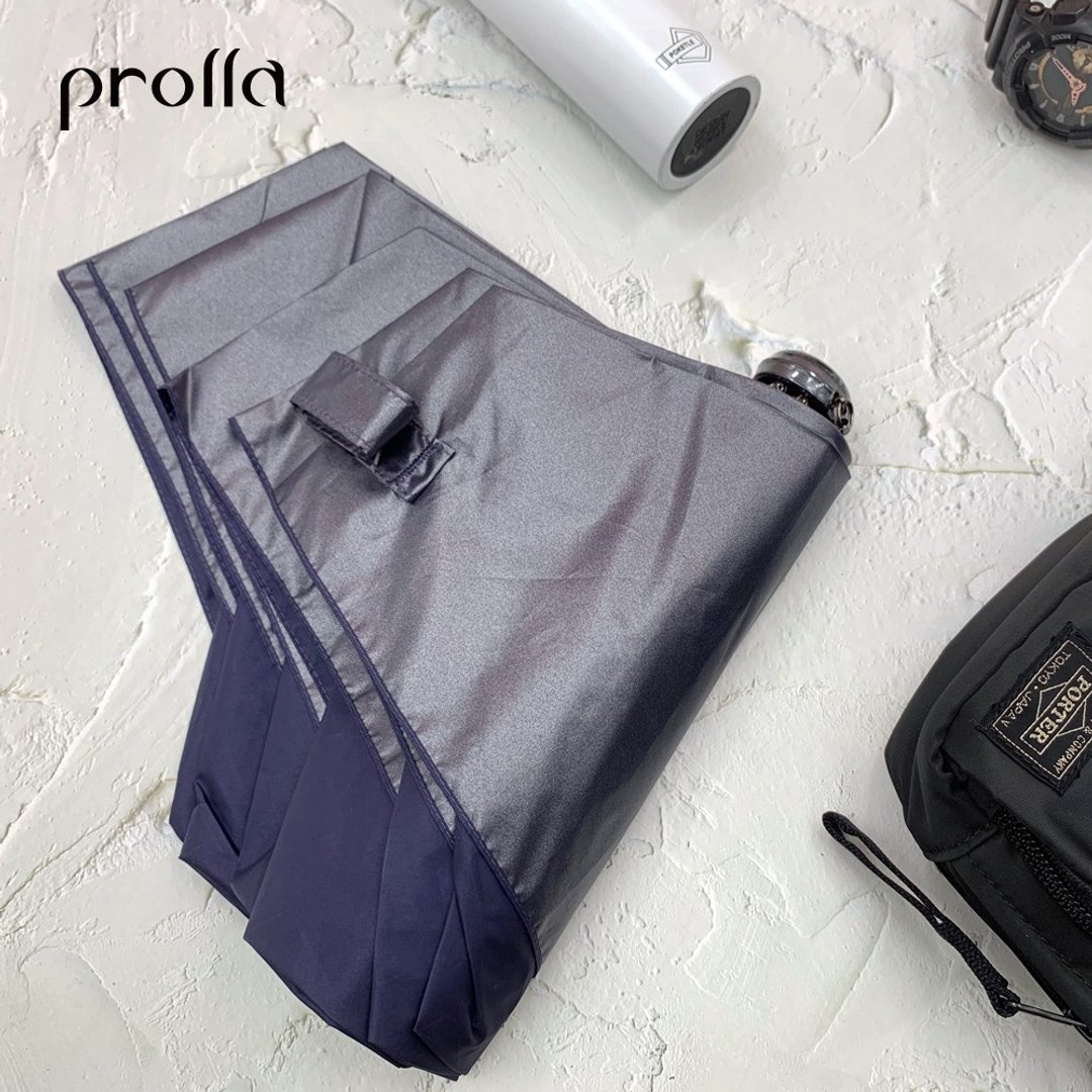 Prolla 超轻量二折式反向超迷你伞 抗UV金属漆 遮光降温 碳纤伞 - 雨伞/雨衣 - 防水材质 蓝色