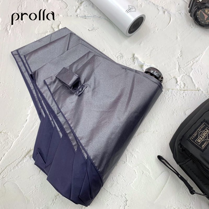 Prolla 超轻量二折式反向超迷你伞 抗UV金属漆 遮光降温 碳纤伞 - 雨伞/雨衣 - 防水材质 蓝色