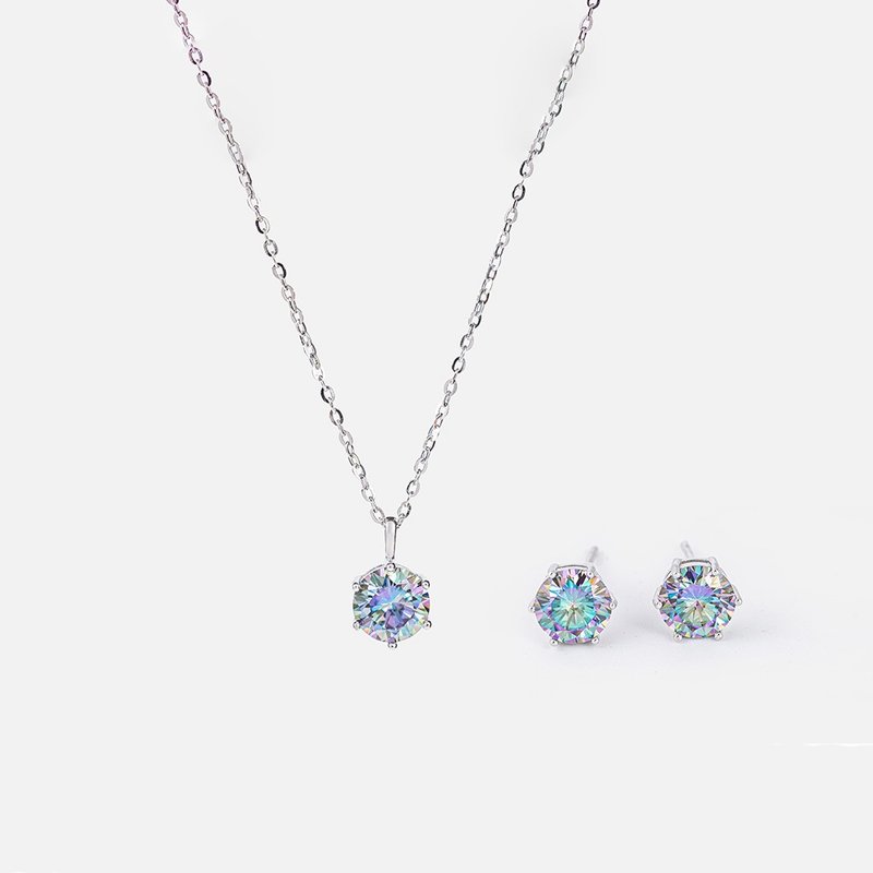 AMARA极光之恋莫桑钻项链耳环组(耳针款) 生日 情人节 圣诞礼物 - 项链 - 其他材质 