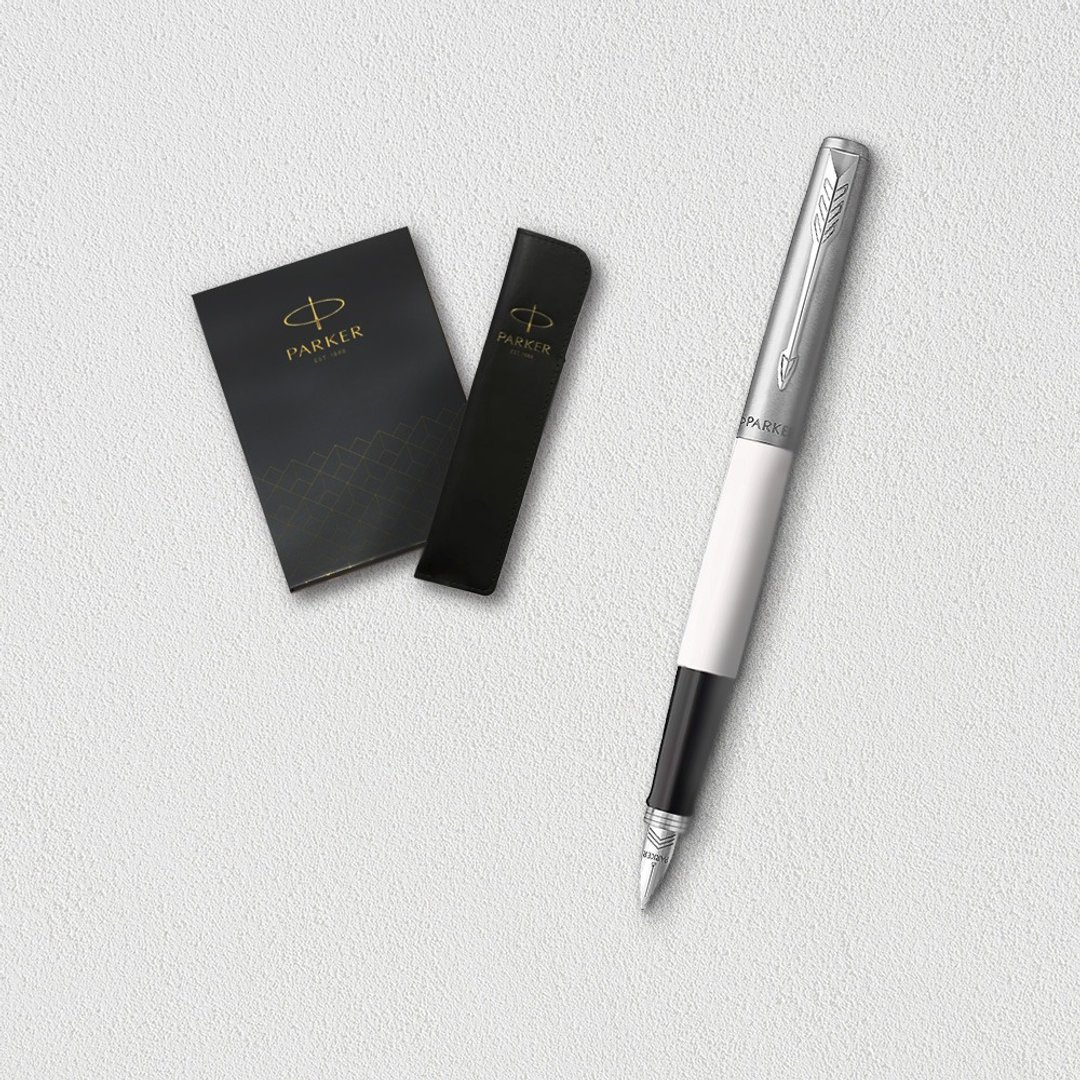 【PARKER】Jotter ABS 白杆钢笔 真皮笔套礼盒 定制化刻字 - 钢笔 - 其他材质 白色