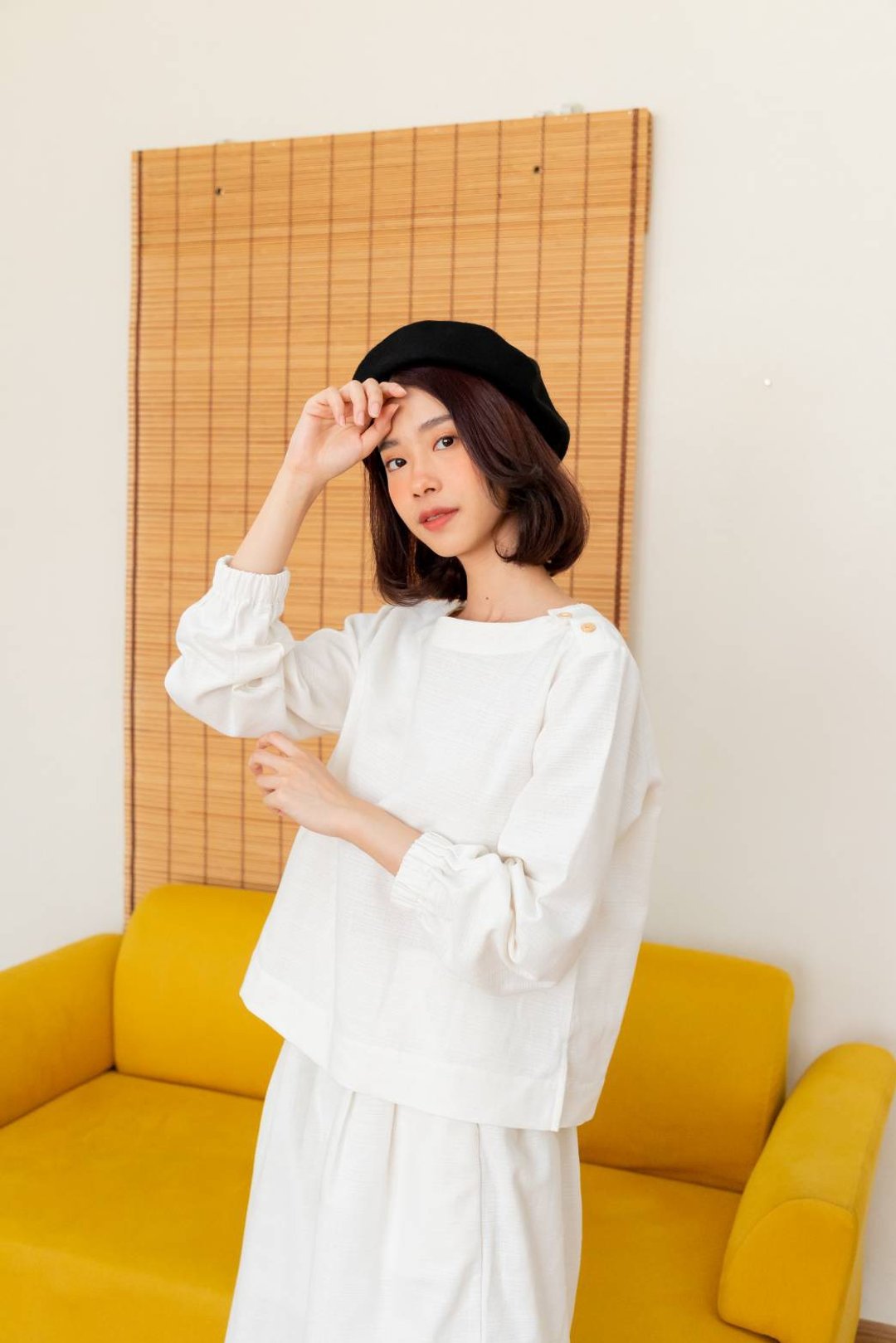 Rina Top - Thai cotton long sleeve with wooden buttons (Off white) - 女装上衣 - 棉 白色