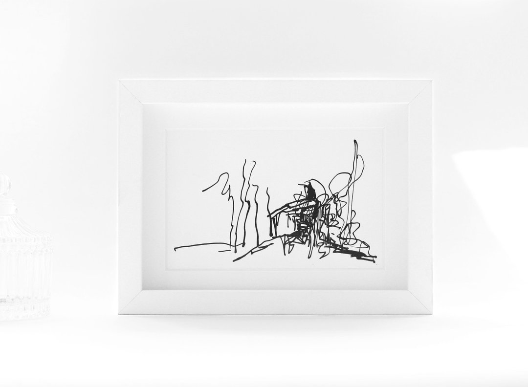心流插画 (含框 + 礼盒)【行者】| 画框礼盒 | 黑白插画 - 画框/相框 - 木头 白色
